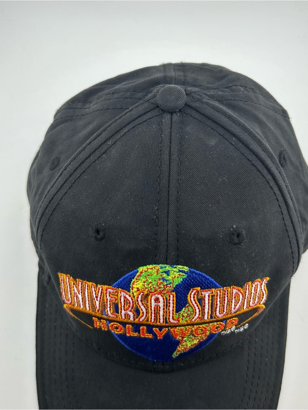 Vintage 90s Universal Studios Hollywood Globe Logo Black Adjustable Hat Cap - Picture 4 of 7